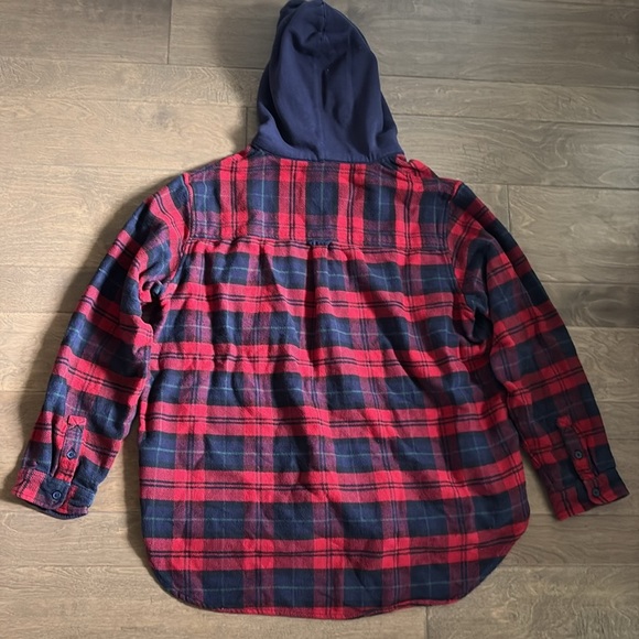 American Eagle Flannel Plaid Hoodie Shacket Black Red Men’s Large - Picture 2 of 8
